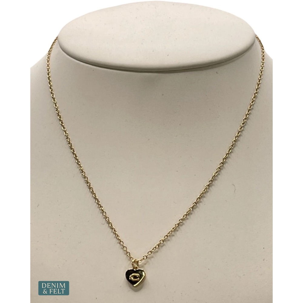 Coach Signature Heart Pendant Necklace Gold Tone Logo Charm 573868GLD710 NEW